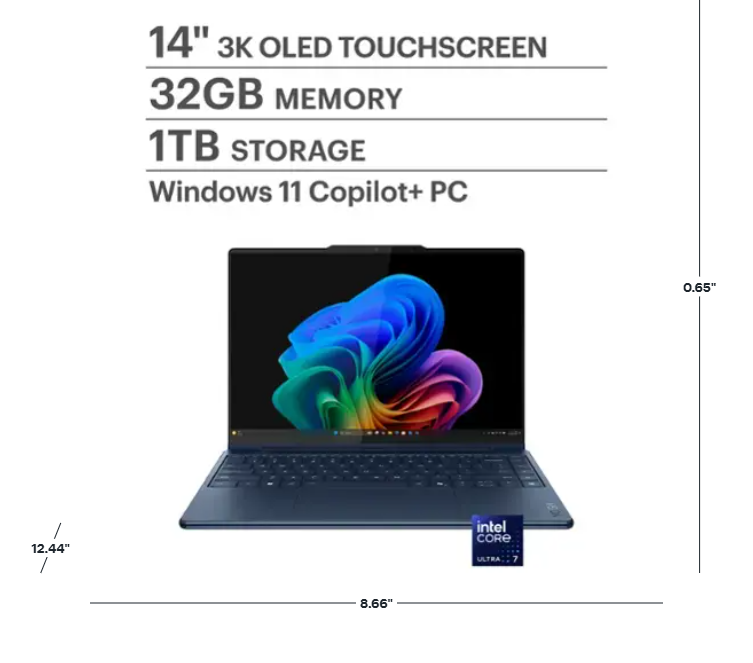 Lenovo - Yoga 9i 2-in-1 Aura Edition - Copilot+ PC - 14" 3K 120Hz OLED Touchscreen Laptop - Intel Core Ultra 7 258V - 32GB - 1TB - Cosmic Blue