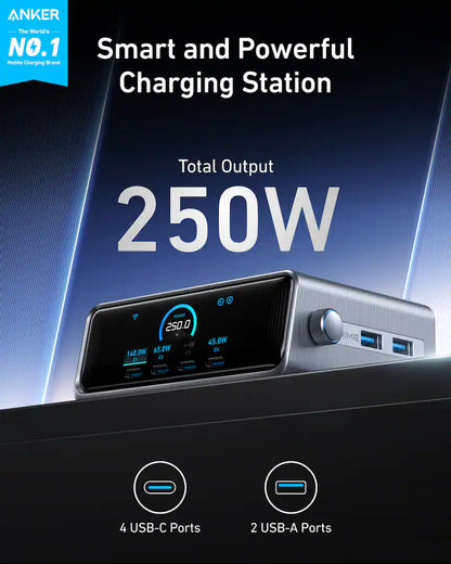 Anker - Prime Charger (250W, 6 Ports, GaNPrime) - Silver