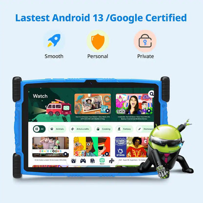 FEONAL Kids Tablet 10.1" - Android 13, 4GB RAM + 64GB, 6000mAh, Dual Camera - Blue