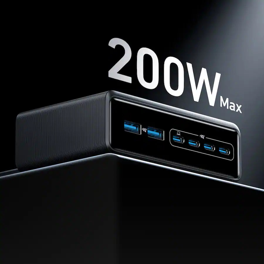 Anker - Prime Desktop Charger (200W, 6 Ports, GaN) - Silver