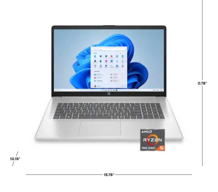 HP - 17.3" Full HD Laptop - AMD Ryzen 5 7520U 2023 - 8GB Memory - 512GB SSD - Natural Silver
