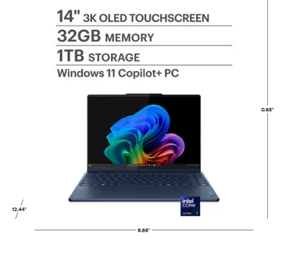 Lenovo - Yoga 9i 2-in-1 Aura Edition - Copilot+ PC - 14" 3K 120Hz OLED Touchscreen Laptop - Intel Core Ultra 7 258V - 32GB - 1TB - Cosmic Blue