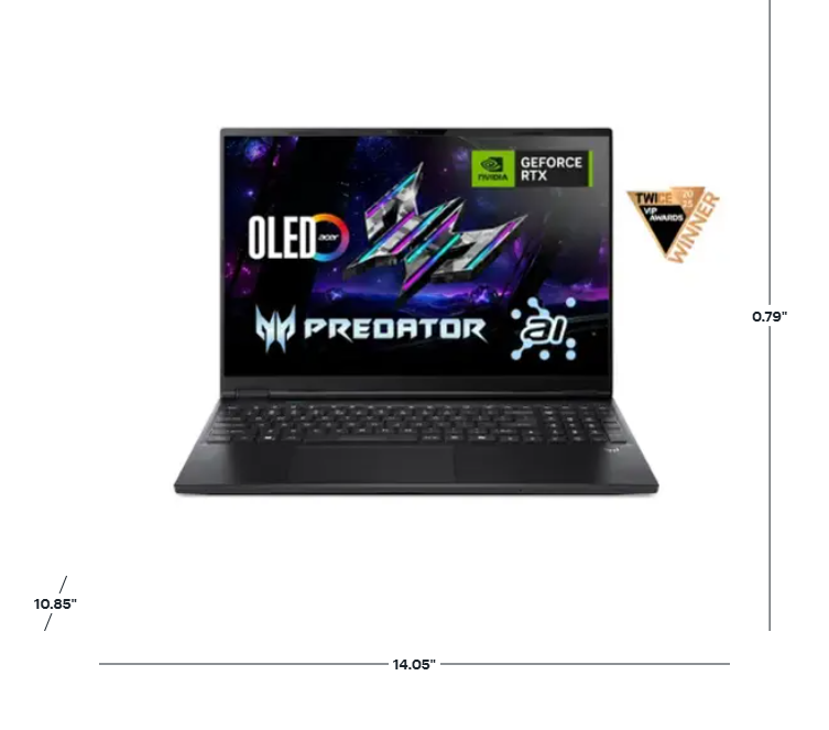 Acer - Predator Helios Neo 16S AI Gaming Laptop - 16" OLED 240Hz - Intel Core Ultra 9 - NVIDIA GeForce RTX 5070Ti – 32GB – 1TB - Obsidian Black