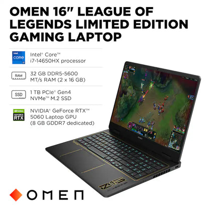 HP OMEN - League of Legends Ltd Ed 16" 2K Gaming Laptop - Intel Core i7 14650HX - 32GB Memory - NVIDIA GeForce RTX 5060 - 1TB SSD - Shadow Black