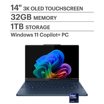Lenovo - Yoga 9i 2-in-1 Aura Edition - Copilot+ PC - 14" 3K 120Hz OLED Touchscreen Laptop - Intel Core Ultra 7 258V - 32GB - 1TB - Cosmic Blue