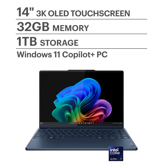 Lenovo - Yoga 9i 2-in-1 Aura Edition - Copilot+ PC - 14" 3K 120Hz OLED Touchscreen Laptop - Intel Core Ultra 7 258V - 32GB - 1TB - Cosmic Blue